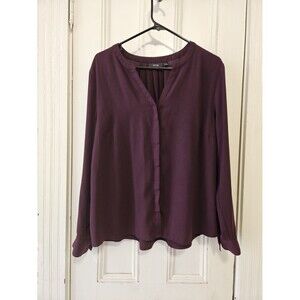Apt. 9 Deep Burgundy Plum Split V-Neck Button Down Blouse XL